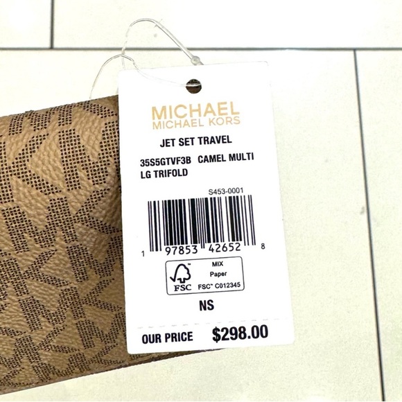 Michael Kors Jet Set Large Signature Logo TriFold Wallet Camel Multi - Picture 7 of 7